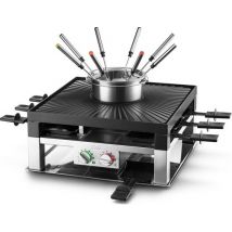 Grill multifonction Solis 796, 3 en 1 Fondue, Raclette et Pierrade, 8 personnes, Argent/Noir