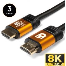 Drivv. Câble HDMI Premium 2.1 - Ultra HD High Speed 8K - HDMI vers HDMI - Convient à Xbox Series X & PS5 - 3 mètres - Orange