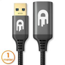 Drivv. Premium USB Extension Cable 3.0 - Male to Female - USB Data Cable - Fast Transfer - 5Gbps - Nylon - 1 Mètre - Noir