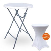 Goliving Bartable Table - Housse de table incluse - Jupe de table - Pliable - Table de fête robuste - Pour l'intérieur et l'extérieur - Capacité 50kg - Ø80 x 110 cm - 8,5 kg - Blanc