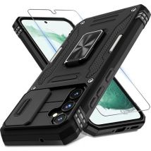 Podec Case suitable for Samsung Galaxy A54 Black Phone Case - Anti-Shock Case Cover Hybrid Armor Case with Kickstand Ring with Screen Protector