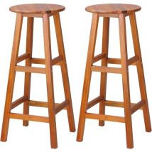 Casaria Tabourets de bar 2 pièces - Bois d'acacia /Hauteur d'assise 76 cm - Brun