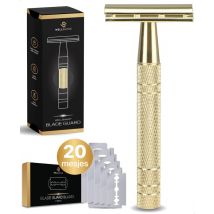 Wellshave Safety Razor Gold - Acier inoxydable + 20 rasoirs - Femmes et hommes - Rasoir - Rasoir de sécurité - Double tranchant - Lame unique