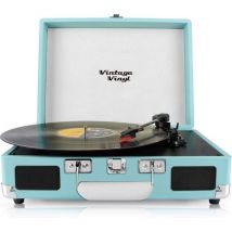 Valise vinyle vintage tourne-disque bleu - line-in