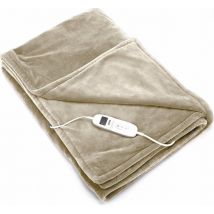 DistinQ Couverture électrique XXL 180x160 cm - Couverture enveloppante pour 2 personnes - 160Watt - Arrêt automatique - Protection contre la surchauffe - 9 niveaux - Couverture chauffante - Beige Efficace sur le plan énergétique -