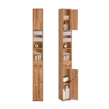 SoBuy BZR34-SH Meuble de salle de bain - 20x20x180 cm - Couleur bois - Meuble de rangement étroit et haut avec 1 tiroir, 2 portes et 5 compartiments ouverts