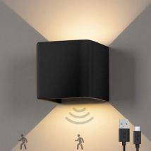 Goliving Wall Lamp Rechargeable - Lampe murale d'intérieur - Sans fil - Avec détecteur de mouvement - USB-C - 4400 mAh - Lumière blanc chaud - 10 x 10 x 10 cm - Noir