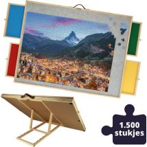 BREND BR-2224 Plateau de puzzle réglable avec 4 tiroirs pour 1500 pièces - Plateau de puzzle avec couvercle transparent - Table de puzzle avec feutre et système de rangement