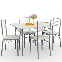 Casaria Eettafel Set 5 delige -Eettafel + 4 stoelen - Wit