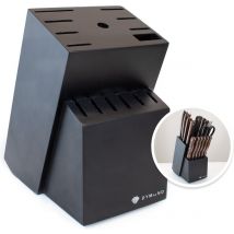 Dymund Bloc à couteaux - pour 13 couteaux, 1 pierre à aiguiser et 1 ciseau de cuisine - Durable - Universel - Noir