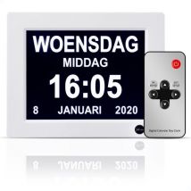 SafeLife Dementia Clock XL - Horloge calendrier numérique avec date et jour - Réveil médical, fonction alarme et fonction cadre photo - Horloge Alzheimer / Horloge Seniors
