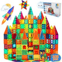 MM Brands - Tuiles magnétiques - Jouets magnétiques - 102 pièces - Jeux de construction - Tuiles magnétiques - Jouets Montessori - Jouets magnétiques - Blocs de construction magnétiques - Jouets pour enfants