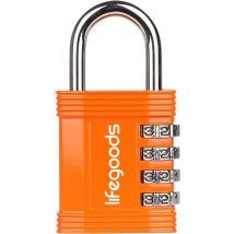 Cadenas LifeGoods - Serrure numérique - 4 chiffres - Résistant aux intempéries - Orange