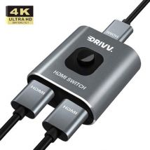 Drivv. Commutateur HDMI - 2 entrées 1 sortie / 1 entrée 2 sorties - 4K 60Hz - Gris spatial
