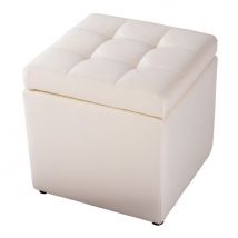Boîte de rangement ottomane avec couvercle Boîte de rangement cubique avec charnières de sécurité Espace de rangement à l'extrémité Blanc