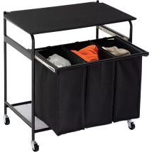 Niceey Panier à linge sur roulettes - 3 compartiments extensibles - Noir