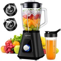 Safecourt Kitchen Blender - Blender puissant de 1200 watts avec gobelet To-Go - 3 supports - Noir