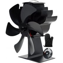 Vulpes Goods® Tech - Ventilateur de poêle à bois - Ventilateur de cheminée - Ecofan - Ventilateur de chaleur - 6 pales - Thermomètre, chiffon et gant inclus - version PRO