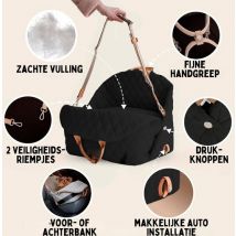 By Cee Cee Carry Bag Dog - Sac de voyage de luxe pour siège auto et panier pour chien en 1 - Noir avec Cognac - Sac de transport pour petit chien