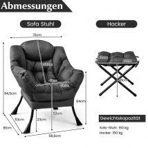 Fauteuil Coast avec accoudoir en relief et pochette latérale et repose-pieds fauteuil relax gris