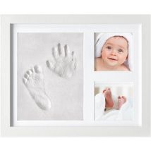 Cadre photo bébé Frummel avec empreinte en argile (bébé en plâtre) - Mieux qu'un plâtre - Empreinte en argile du pied et de la main du bébé - Cadeau de maternité fille / Cadeau de maternité garçon - Baby Shower