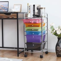 Chariot de salle de bains Conteneur à roulettes avec tiroirs - Multicolore - 37 x 74 x 32 cm - Matière PP