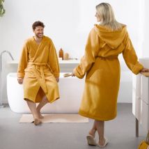 Moodit Peignoir Reese - Capuche, poches latérales et ceinture - 70% Polyester / 30% Coton - XL - Jaune
