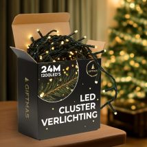 Giftmas Christmas Tree Lights - Lumières de Noël d'extérieur - 24M Cluster Lights - 1200 LEDs blanc chaud - Intérieur et extérieur - Lumières d'ambiance chaleureuse