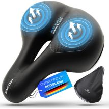 NEXTCOVER® Nouvelle selle de vélo homme et selle de vélo femme avec découpe [Airflow] pour un confort maximal - Selle de vélo ergonomique en mousse à mémoire de forme avec circulation d'air optimale - Housse de selle imperméable incluse