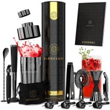 BarDeluxe® Cocktail Set - 12-Piece - Cocktail Shaker 750 ml - Stainless Steel - Includes Luxury Gift Box - Storage Bag & Recipe Book - Black