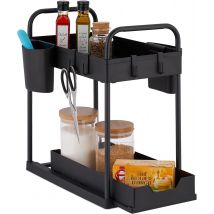 HELDENWERK Etagère d'évier pour meuble bas d'évier, réglable en hauteur sur 2 niveaux en noir, rangement de cuisine, meuble bas, étagère à épices, rangement de meuble bas d'évier