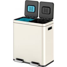 Deleca Recycle Bin with 2 Compartments - 60 Litres (2x30) Waste Bin - Waste Separation / Deposit Container / Pedal Bin - Garbage Bin with FreshAura Odour Control - Slow Close - Stainless Steel Cream White
