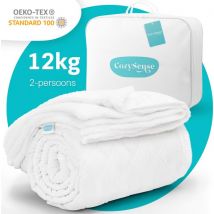 Couverture lestée CozySense® 12 kg - 2 personnes - Couverture lestée - Couverture lestée avec répartition de la pression GLASS-Flow® - Couverture lavable incluse - 200x200 cm - Blanc
