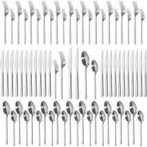 Deleca Amor 72-piece Cutlery Set for 12 Persons - Cutlery including stainless steel Forks, Knives, Spoons & Steak Knives Set - Dishwasher Safe - Silver Stainless Steel 18/10