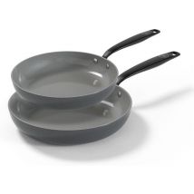 BE Living 2-Piece Frying Pan Set - Ø 24 & 28 cm - Poêle à frire - Céramique - Antiadhésif sans PFAS - Poêles à induction - Set de poêles - Gris - Essential Series