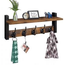 Porte-manteau mural avec étagère - 10 crochets - Suspension - Porte-manteau - Vêtements - Cintres - Vintage - Mural - Industriel - Bois - Garde robe - Noir - Luft