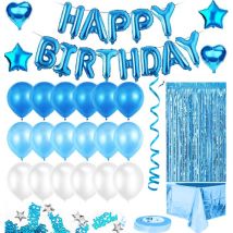 Feestio Ballons de baudruche Décoration d'anniversaire avec nappe et guirlandes - Hélium - Bleu