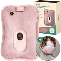 Pichet électrique Zenwave avec manchon - Affichage numérique - Pichet d'eau chaude et pichet d'eau avec chauffe-mains - Coussin chauffant rechargeable - Bande chauffante menstruelle - Durable et sans fil - Camping et extérieur - Pichet d'eau chaude rose -