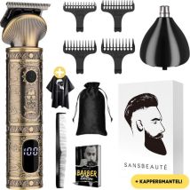 Tondeuse barbe homme 2-en-1 + manteau de coiffeur - Tondeuse pour barbe et corps - 2 accessoires inclus - Sansbeauté® - Bodygroomer Men - Body Trimmer Men - Hair Trimmer - Clips - 0.5-15MM - Nose and Ear - Trimmer - Beard Machine