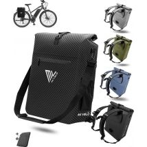 MIVELO 3-in-1 Pannier Bag - Bagage, sac à dos et sac à bandoulière - 25L - Waterproof & PVC-free - Detachable Laptop Bag - Black