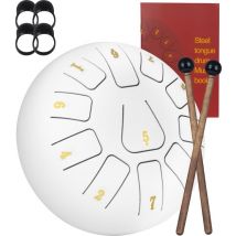 Nuvance - Handpan - Livret de cours, doigtiers et sac de rangement inclus - Tambour de langue - Tambour de handpan - Tambour de langue en acier - Blanc