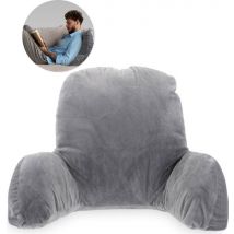 Coussin de lecture - Pour le lit - Avec 3 poches - Coussin de dossier canapé - Coussin d'assise - Lombaire - Coussin de dossier bas du dos - Lecture - Coussins - Support - Livres - livre - Siège - Gris