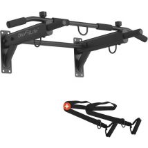 DH FitLife 4-in-1 barre de traction murale avec prise d'écartement, barre de traction multifonctionnelle pour la maison jusqu'à 200 kg | 6 poignées antidérapantes | 3 oeillets pour sac de frappe & sling trainer | sûre et stable