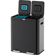 Deleca Recycle Bin with 2 Compartments - 60 Litres (2x30) Waste Bin - Waste Separation / Deposit Container / Pedal Bin - Garbage Bin with FreshAura Odour Control - Slow Close - Stainless Steel Black