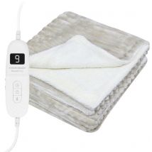 STAUS&BACH Couverture électrique 3XL - Couverture supérieure pour 2 personnes - Couverture chauffante en polaire Sherpa double face - Beige - 180x160 cm PowerNap