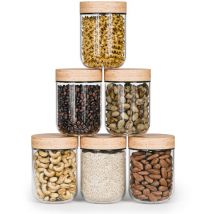 Organess Pots de conservation couvercle en bambou - 6 pièces - Verre avec couvercle - Pots à bonbons - Pots de conservation en verre