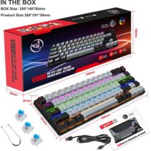 HXSJ V800 - Clavier mécanique de jeu RGB - QWERTY - 68 touches - TKL - Interrupteur bleu - Noir gris