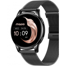 Maoo Ventura AMOLED Smartwatch Ladies - Acier inoxydable et bracelet en silicone 3x - Podomètre - Moniteur de fréquence cardiaque - Moniteur de sommeil - Multisport - Convient à Android et iOS - Noir