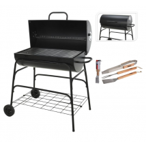 BBQ Gril à charbon - BBQ Collection - Cylindre - Sur roulettes - 39x100x100cm - Inclus Outils de grillade