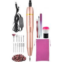 Vulpes Goods® BeautyCare - Lime à ongles électrique - 11 fraises à ongles, 3 types de rouleaux de ponçage, 96 pièces et étui de transport - Set de manucure et de pédicure - Rose/doré